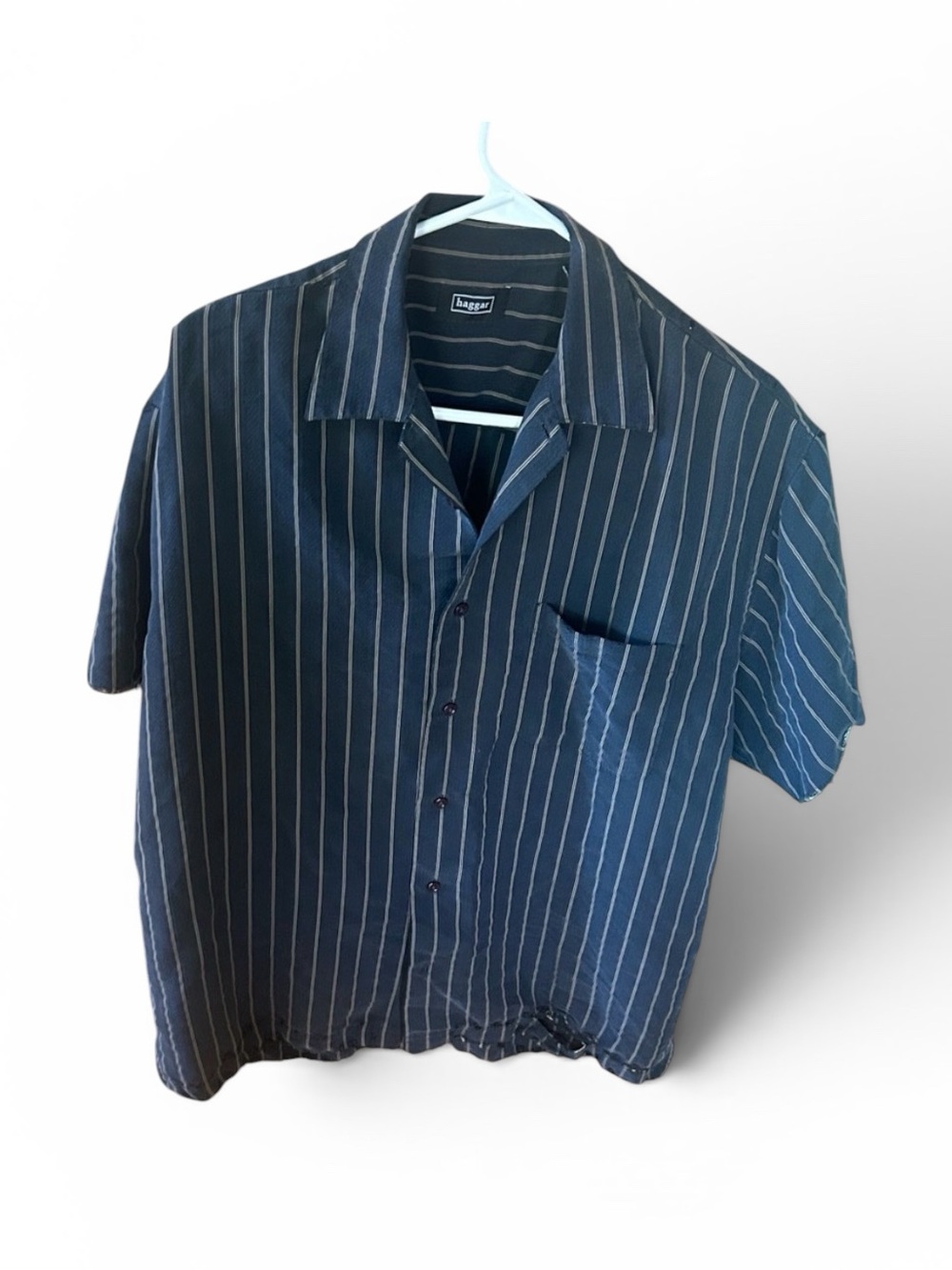 Haggar Vintage Distressed Striped Grunge Camp Shirt Medium M
